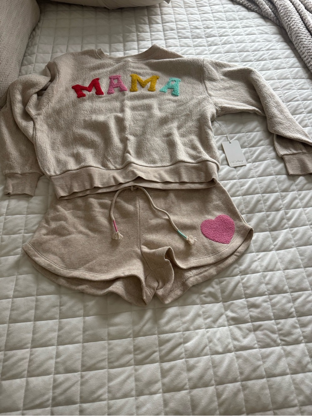 P.J. Salvage Women’s Beige-Multi MAMA' Two-Piece Pajama Set with Pink Heart